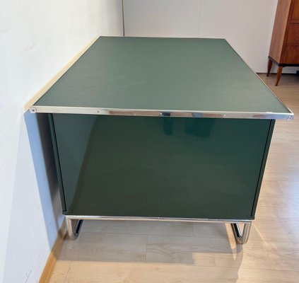 Large Bauhaus Partners Desk in Green Lacquer, Metal & Steeltube, Germany, 1930s-NNB-1724399