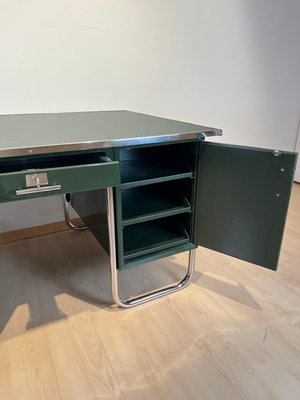 Large Bauhaus Partners Desk in Green Lacquer, Metal & Steeltube, Germany, 1930s-NNB-1724399