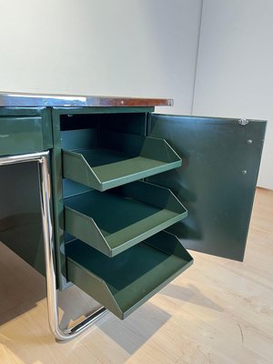 Large Bauhaus Partners Desk in Green Lacquer, Metal & Steeltube, Germany, 1930s-NNB-1724399