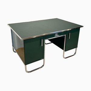 Large Bauhaus Partners Desk in Green Lacquer, Metal & Steeltube, Germany, 1930s-NNB-1724399