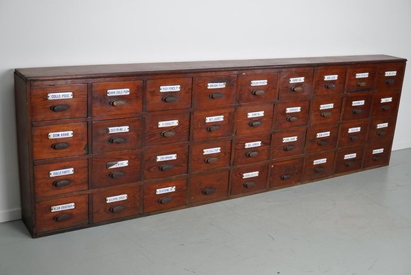 Large Belgian Pitch Pine Apothecary Cabinet with Enamel Shields, 1900s-XO-1743206