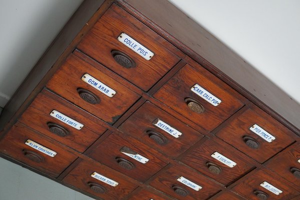 Large Belgian Pitch Pine Apothecary Cabinet with Enamel Shields, 1900s-XO-1743206