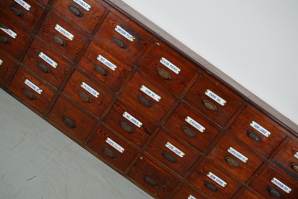 Large Belgian Pitch Pine Apothecary Cabinet with Enamel Shields, 1900s-XO-1743206