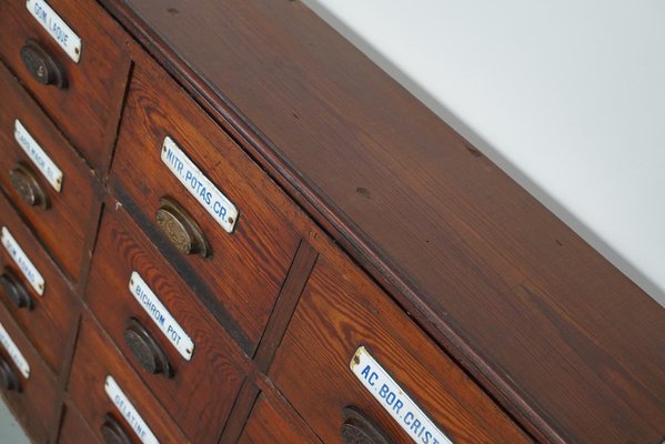 Large Belgian Pitch Pine Apothecary Cabinet with Enamel Shields, 1900s-XO-1743206