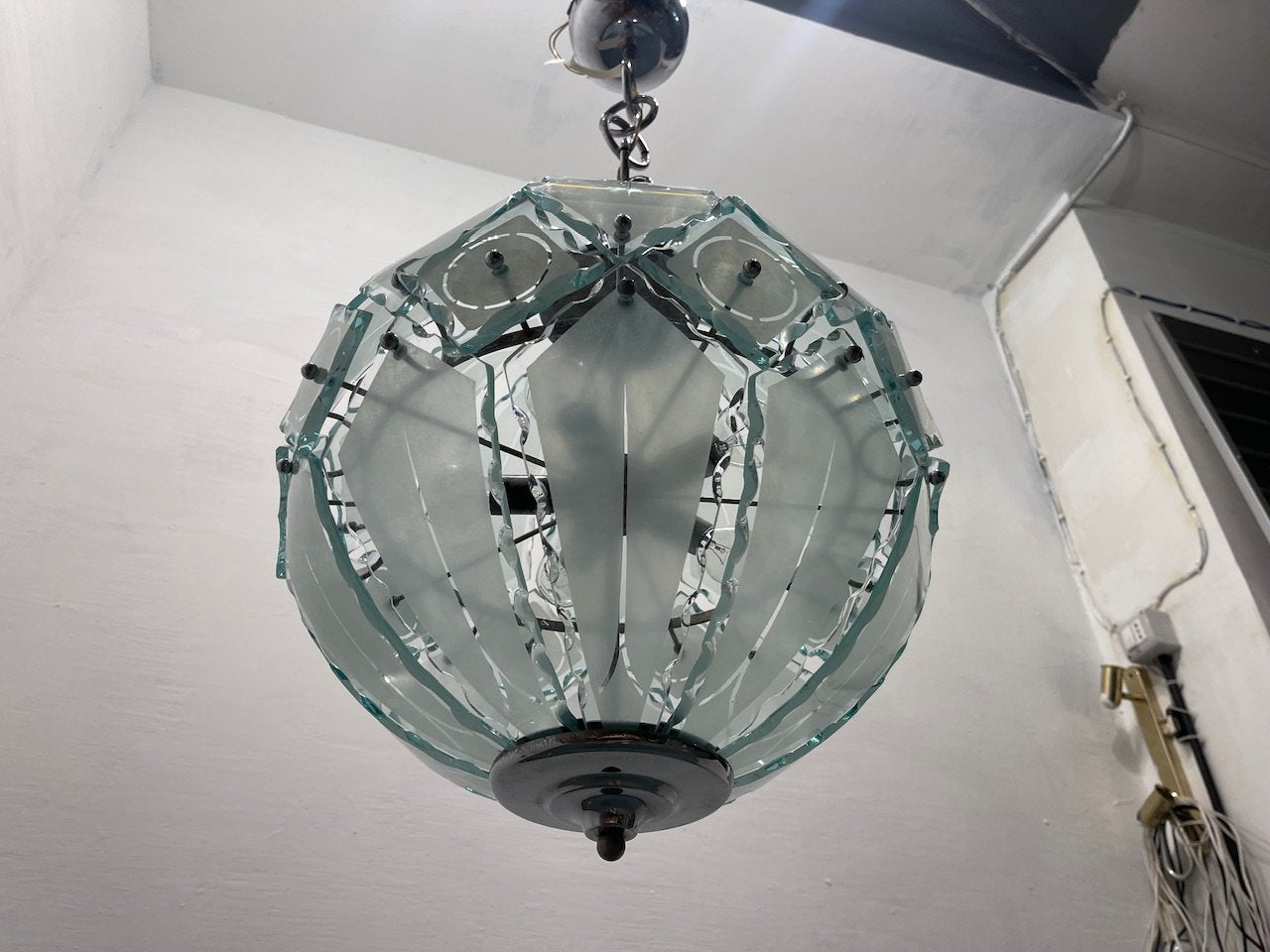 Large Bevelled Glass Light Pendant attributed to Zero Quattro Fontana Arte, 1970s