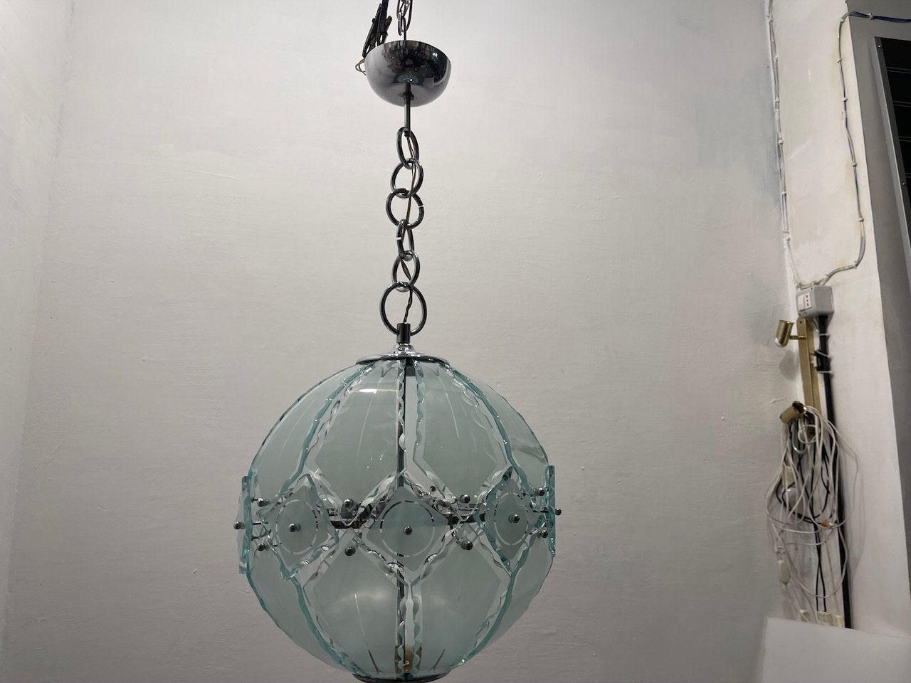 Large Bevelled Glass Light Pendant attributed to Zero Quattro Fontana Arte, 1970s