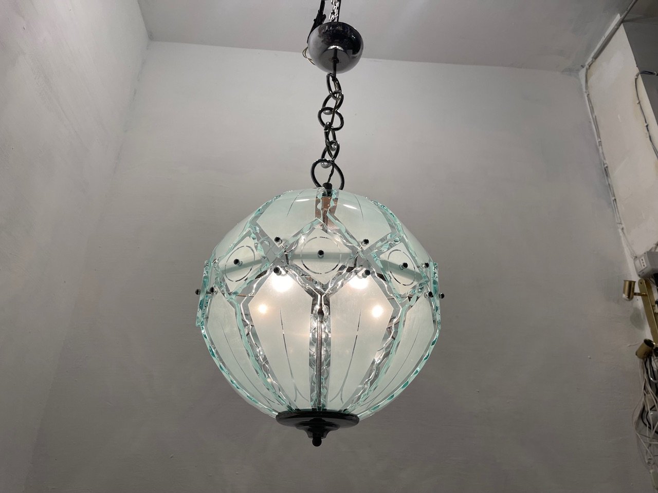 Large Bevelled Glass Light Pendant attributed to Zero Quattro Fontana Arte, 1970s