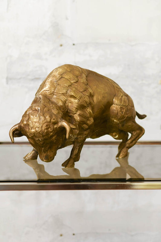 Large Bison, 1970s, Brass