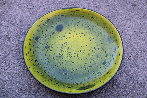 Large Black and Copper Green Plate in Murano Glass by Alfredo Barbini for Barbini, 1980s-EH-695627