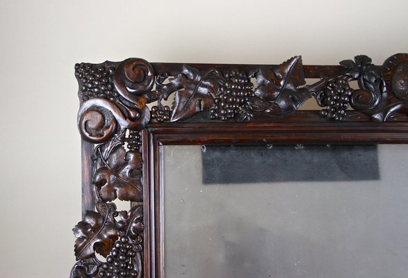 Large Black Forest Hand-Carved Wall Mirror with Grapes and Leaves, Austria, 1919-TQA-1322371