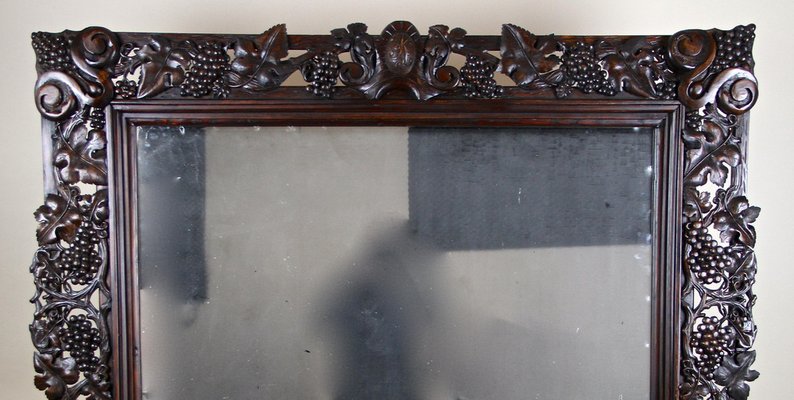 Large Black Forest Hand-Carved Wall Mirror with Grapes and Leaves, Austria, 1919-TQA-1322371