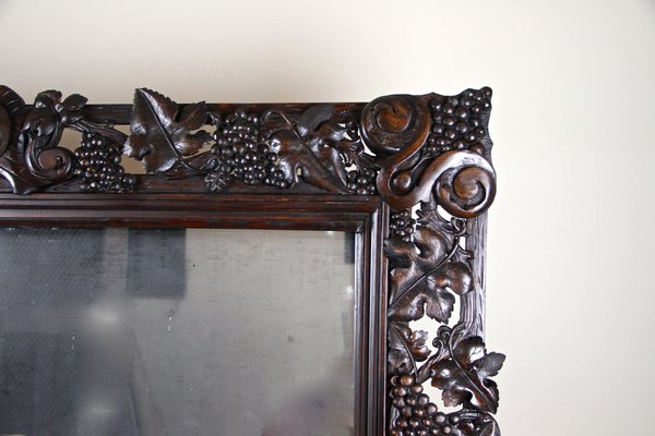 Large Black Forest Hand-Carved Wall Mirror with Grapes and Leaves, Austria, 1919-TQA-1322371