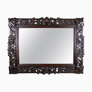 Large Black Forest Hand-Carved Wall Mirror with Grapes and Leaves, Austria, 1919-TQA-1322371