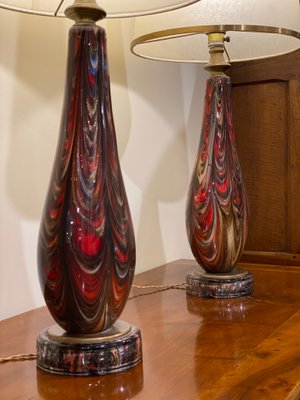 Large Blown Glass Table Lamps, Venice, Italy, Early 1900s, Set of 2-PYA-983369