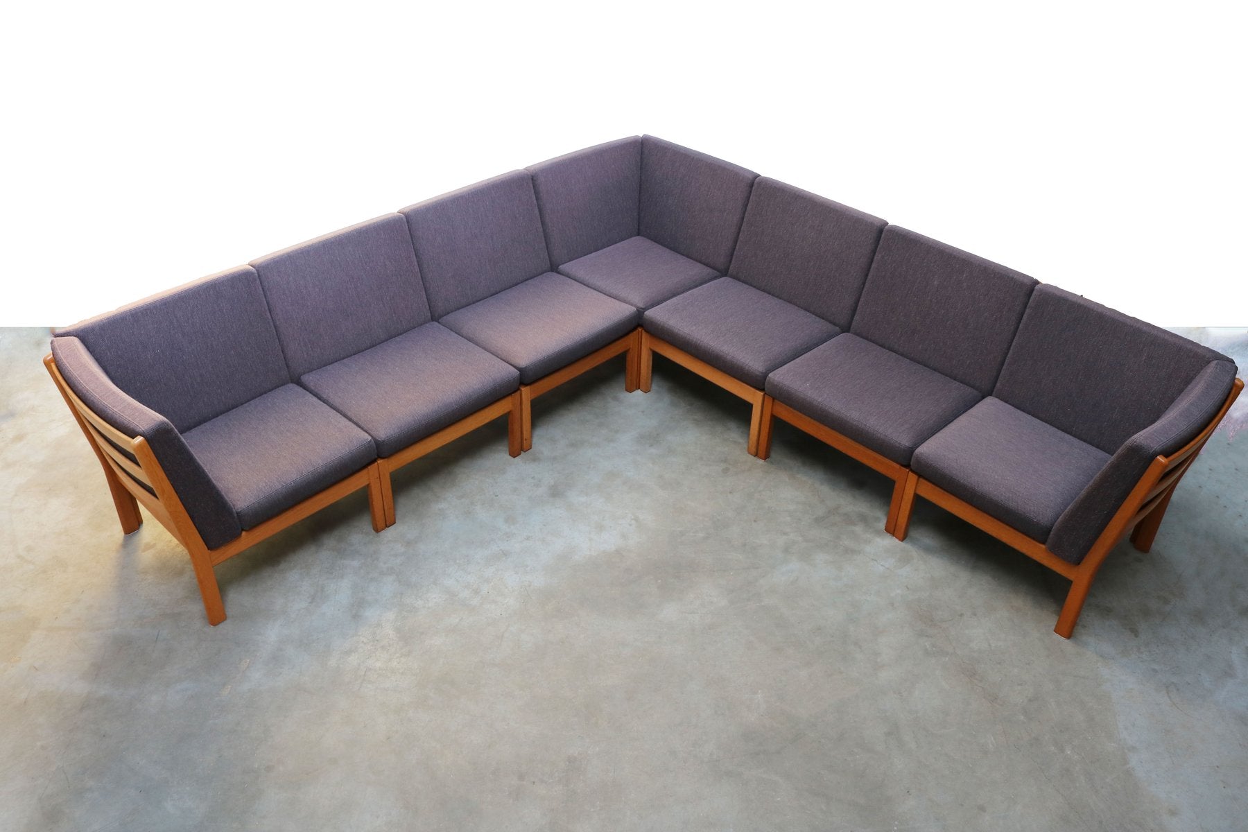 Large Blue Grey Modular GE 280 Oak Sofa by Hans J. Wegner for Getama, 1980s, Set of 7