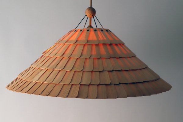 Large Boho Shogun Wood Pendant Folding Lamp by Wilhelm Vest-ESB-1436262