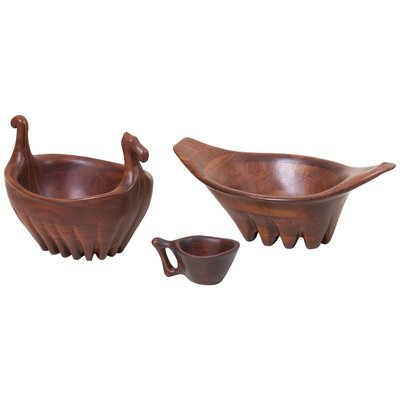 Large Bowl and Cup in Walnut by Lee Swennes, USA, 1960s, Set of 3-SFD-631693