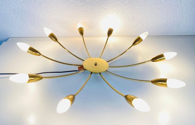 Large Brass 10-Arm Sputnik Chandelier, 1950s-PUK-913186