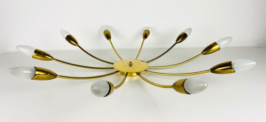 Large Brass 10-Arm Sputnik Chandelier, 1950s-PUK-913186