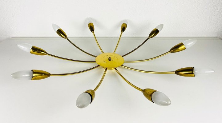 Large Brass 10-Arm Sputnik Chandelier, 1950s-PUK-913186