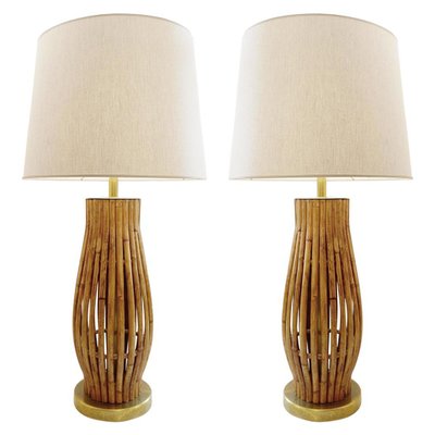 Large Brass and Bamboo Table Lamps, Set of 2-FGA-923704