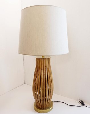 Large Brass and Bamboo Table Lamps, Set of 2-FGA-923704