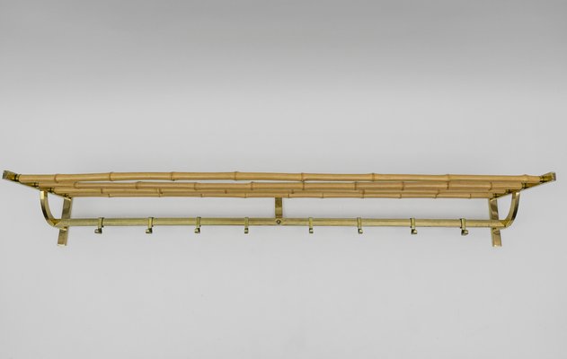 Large Brass and Bamboo Wall Coat Rack, Italy, 1960s-KQB-1765217