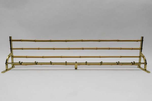 Large Brass and Bamboo Wall Coat Rack, Italy, 1960s-KQB-1765217