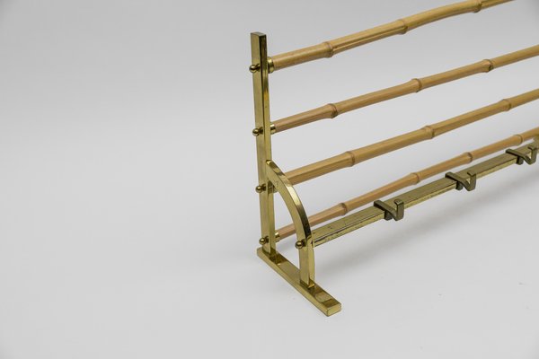 Large Brass and Bamboo Wall Coat Rack, Italy, 1960s-KQB-1765217