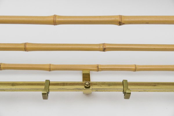 Large Brass and Bamboo Wall Coat Rack, Italy, 1960s-KQB-1765217