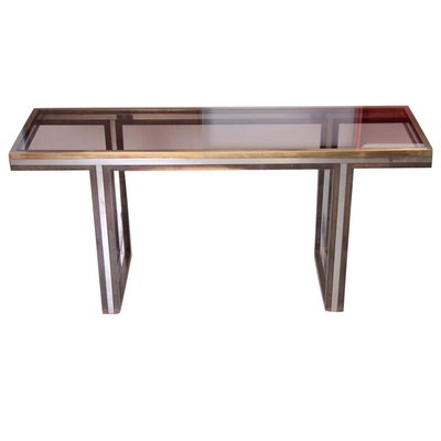 Large Brass and Chrome Console Table, 1970s-VLZ-632030