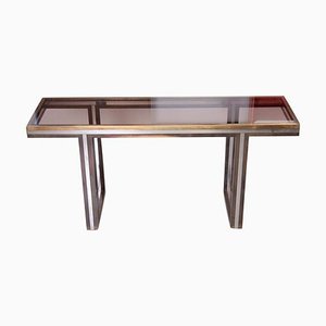 Large Brass and Chrome Console Table, 1970s-VLZ-632030