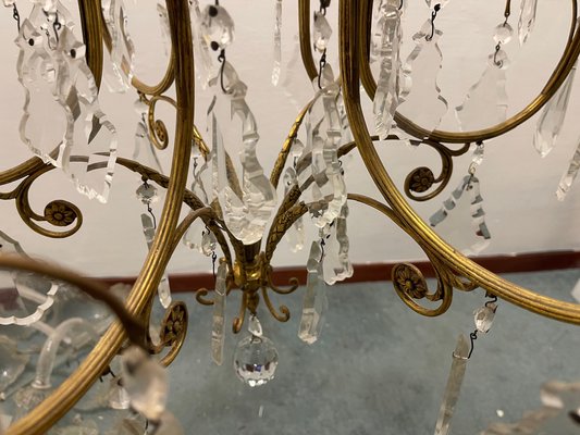 Large Brass and Crystal Chandelier, 1950s-JJC-1775390