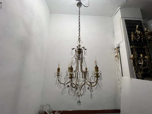 Large Brass and Crystal Chandelier, 1950s-JJC-1775390