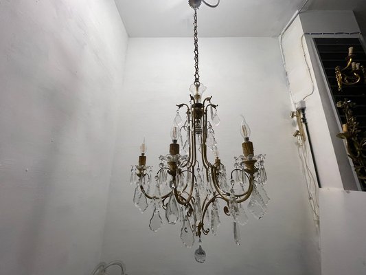 Large Brass and Crystal Chandelier, 1950s-JJC-1775390