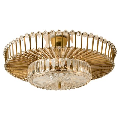 Large Brass and Crystal Flush Mount by Ernst Palme, Germany, 1970s-VDW-1300441