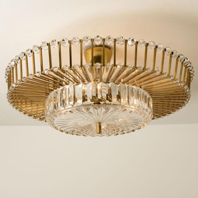 Large Brass and Crystal Flush Mount by Ernst Palme, Germany, 1970s-VDW-1300441