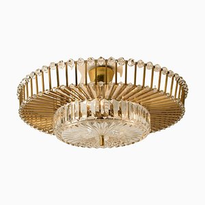 Large Brass and Crystal Flush Mount by Ernst Palme, Germany, 1970s-VDW-1300441