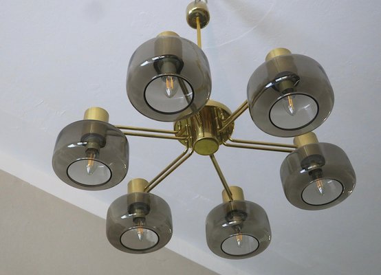 Large Brass and Glass Chandelier by Hans-Agne Jakobsson, 1960s-ED-2016483