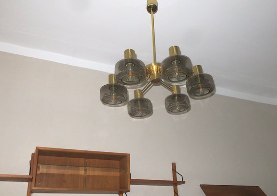 Large Brass and Glass Chandelier by Hans-Agne Jakobsson, 1960s-ED-2016483