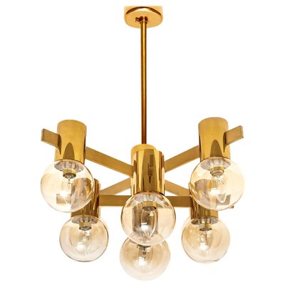 Large Brass and Glass Light Fixture in the Style of Jacobsson, 1960s-VDW-956762