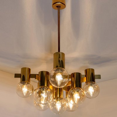 Large Brass and Glass Light Fixture in the Style of Jacobsson, 1960s-VDW-956762