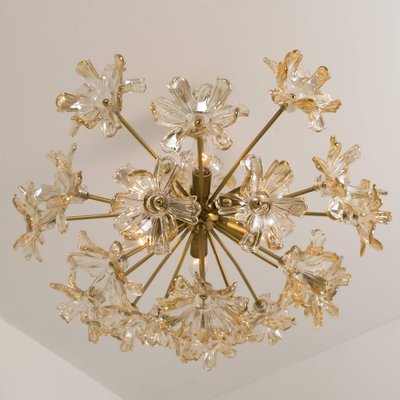 Large Brass and Glass Murano Flower Chandelier, Italy, 1970-VDW-826916