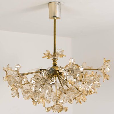 Large Brass and Glass Murano Flower Chandelier, Italy, 1970-VDW-826916