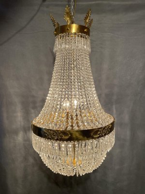 Large Brass and Glass Sac De Pearl Chandelier-NSG-1706997