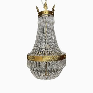 Large Brass and Glass Sac De Pearl Chandelier-NSG-1706997