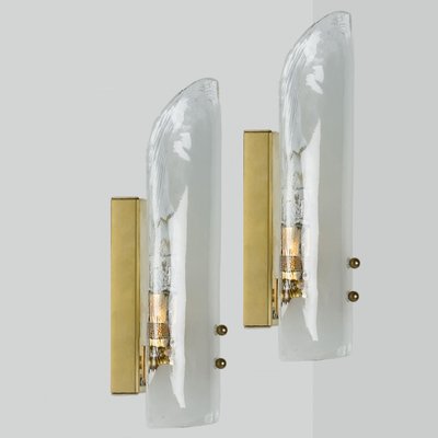 Large Brass and Hand Blown Glass Wall Lights attributed to J.T. Kalmar, 1960s-VDW-2036501