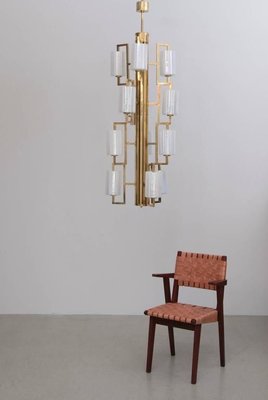 Large Brass and Iridescent Glass Chandelier, 1980s-VLZ-631976