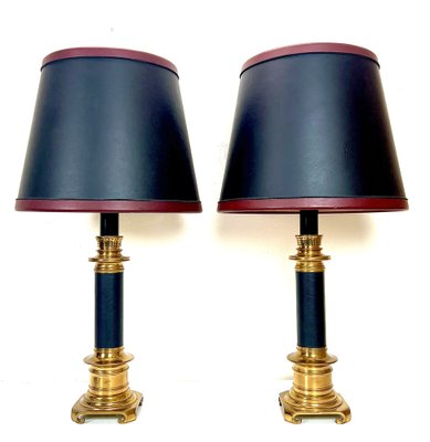 Large Brass and Leather Table Lamps from Maison Jansen, France, 1970s, Set of 2-WZZ-1445027