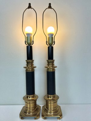 Large Brass and Leather Table Lamps from Maison Jansen, France, 1970s, Set of 2-WZZ-1445027